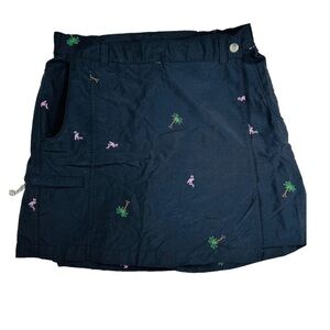 Columbia Womens Small Black Faux Wrap Skort Skirt Flamingo Palm Tree Nylon